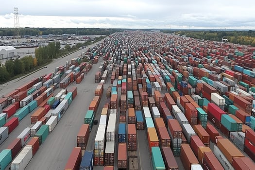 An aerial view of a large container yard photo