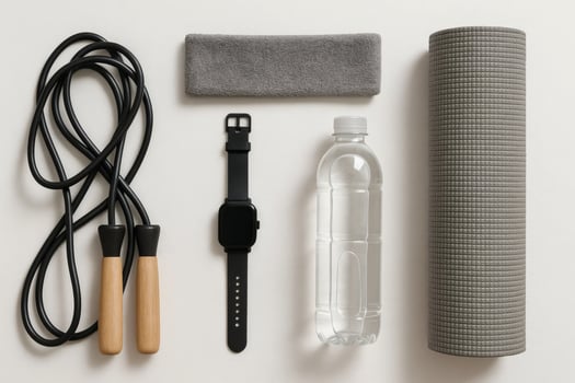 A yoga mat, water bottle, and a pair of shoes photo