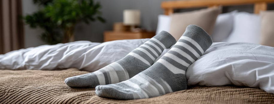 A pair of socks on a bed photo