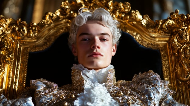 bridgerton theme styled as aristocratic court portrait with powdered wigs photo