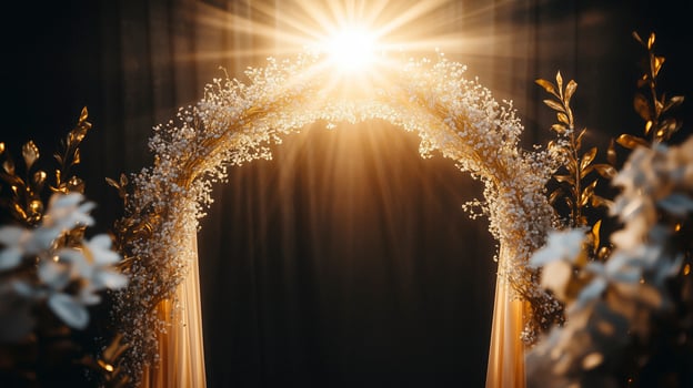 romantic fantasy wedding altar with gold filigree arch photo
