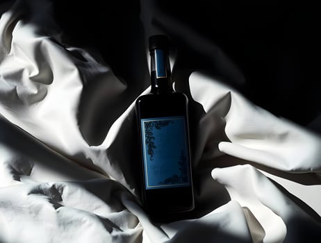 Elegant Dark Balsamic Vinegar Bottle on White Silk Premium Culinary Ingredient photo