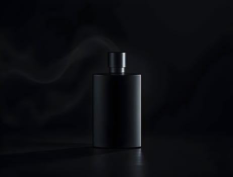 A black perfume bottle on a dark background photo