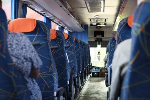 Interior View of a Stylish and Modern Bus Model Featuring Comfortable and Spacious Seating photo