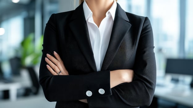 Confident Business Woman Leading in Corporate Office Environment photo