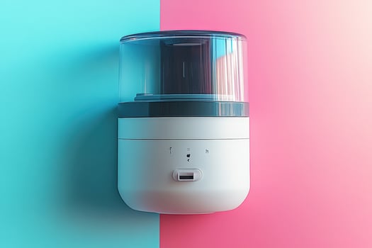 A white and pink electric toothbrush on a blue and pink background photo
