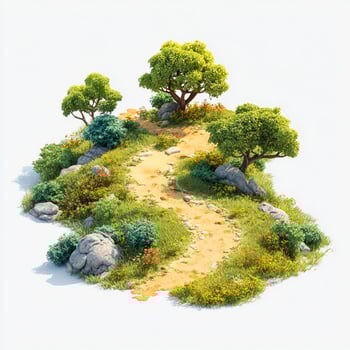 3D Mini Island Landscape with Trees and Rocks photo