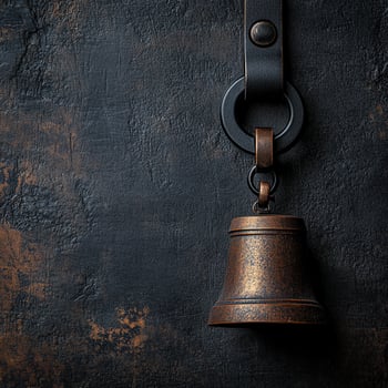 A large metal bell hanging on a wall photo