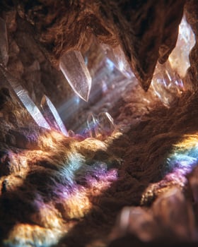 Crystal Cave with Prismatic Light Beams and Textures photo