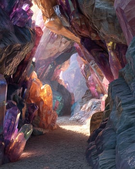 Prismatic Reflections in Textured Crystal Cave Walls photo
