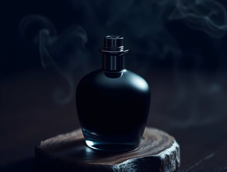 Luxurious Perfume Bottle with Smoky Vapor Elegant Fragrance Product Photography photo