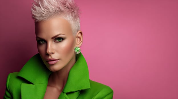 A woman with short hair and green jacket photo