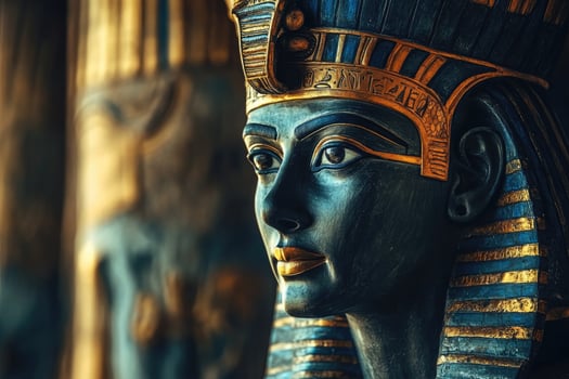 Majestic bust of tutankhamun wearing nemes headdress in egyptian tomb photo