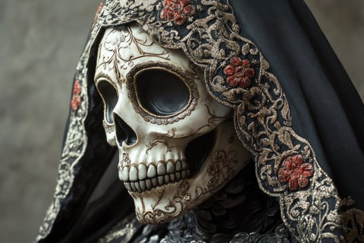 Catrina skull wearing traditional mexican dress celebrating day of the dead photo