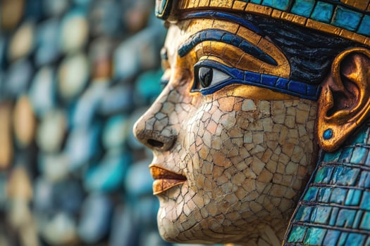 Majestic profile of tutankhamun bust emerging from mosaic tiles photo