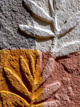 A close up of a wall with a leaf on it photo