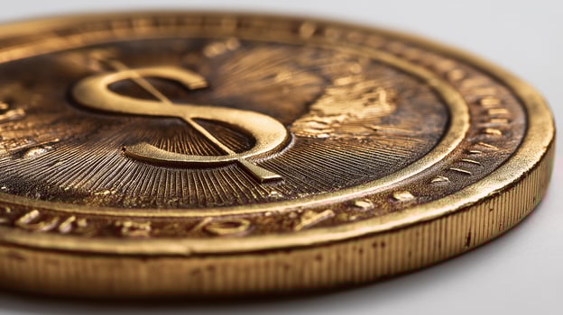 Golden Dollar Sign Coin Currency Finance Investment Wealth Closeup photo