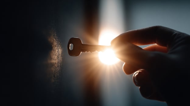 Hand holding key in sunlight photo