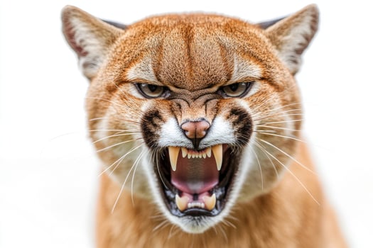 Aggressive puma showing teeth and growling at camera photo