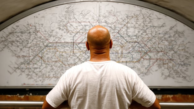 Man studies subway map photo