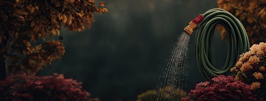A hose is spraying water on a flower garden photo