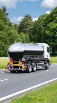 A tanker truck traveling down a road photo