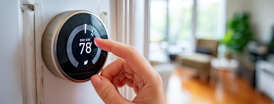 A person is pressing the thermosta on a door photo