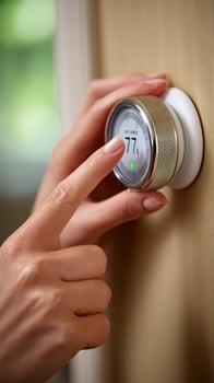 A person is pressing the temperature control on a door photo