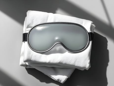 A pair of white and black glasses on top of a white towel photo