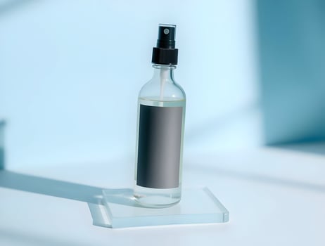 A bottle of liquid spray on a white surface photo
