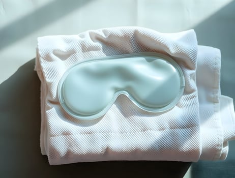 A white eye mask and a white towel photo