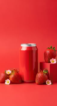 Strawberry Soda Pop Still Life, Refreshing Red Fruit Drink Advertising, Modern Still Life Image for Beverage Advertising photo