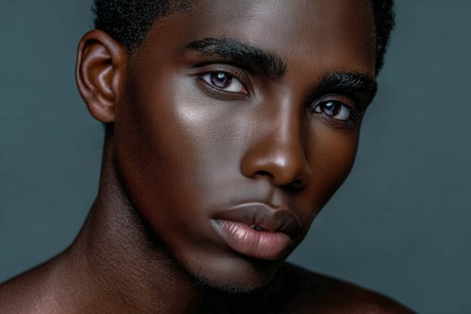 Portrait of handsome young African man with shiny skin photo