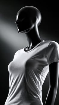 Mannequin wearing a white shirt under bright studio light photo