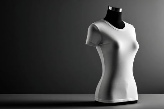 White t-shirt displayed on female mannequin in studio lighting photo