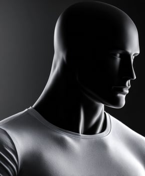Mannequin head and shoulders with t-shirt on dark background photo