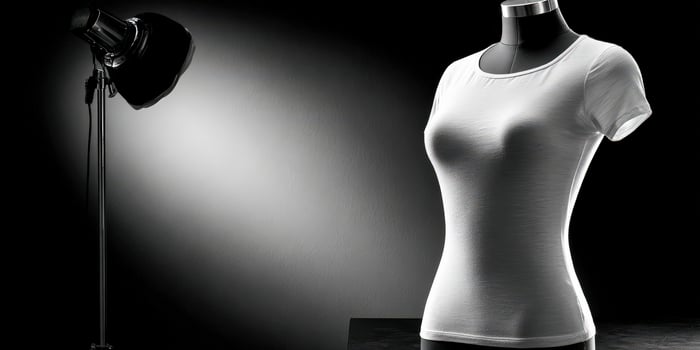 White t-shirt on mannequin in studio with spotlight setup photo