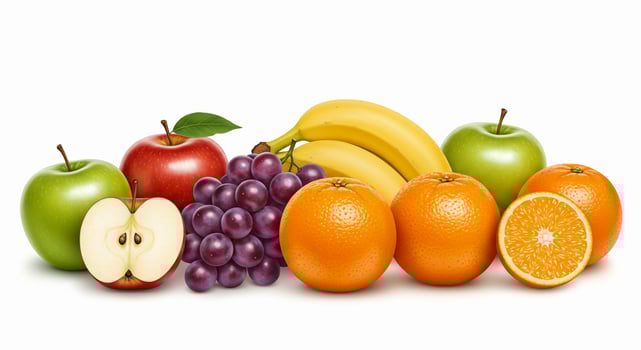 A group of fruits on a white background photo