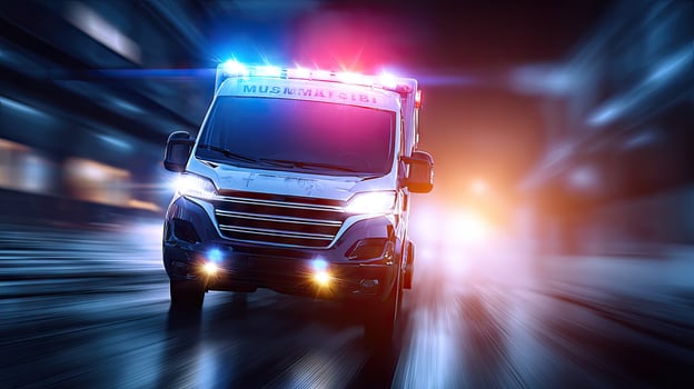 A truck driving down the road at night photo