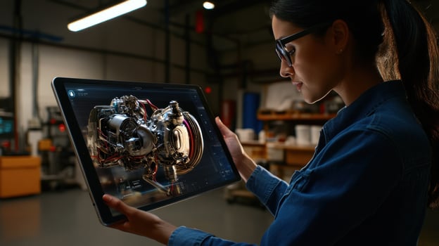 Woman engineer reviewing 3D model on tablet photo