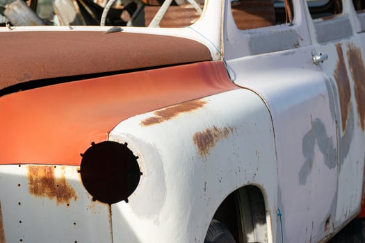 Rust Stained Car Body Abandoned Industrial Object photo