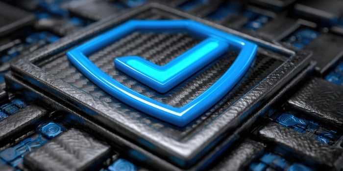 The blue checkmark icon is a symbol of approval and successful validation. photo