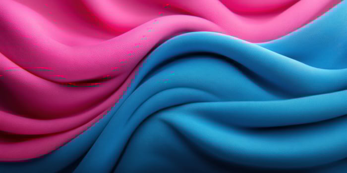 Abstract textile artwork showcasing a blend of pink and blue fabric creating soft waves. photo