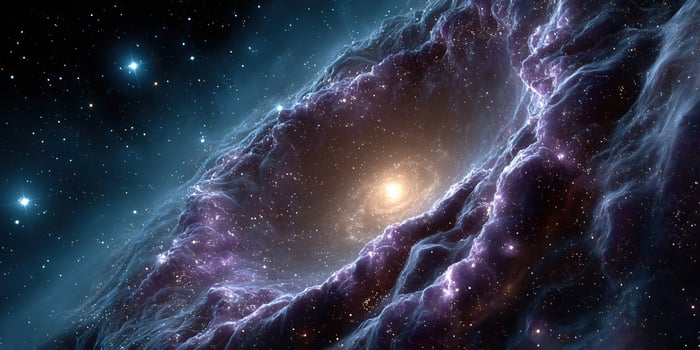 A vibrant illustration of a spiral galaxy with glowing nebulae and countless stars in space. photo