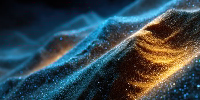 Glowing waves of particles create a mesmerizing abstract design with vibrant color and light. photo