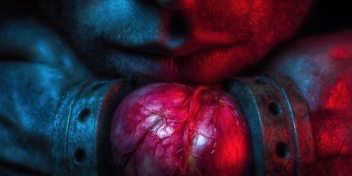 Anatomical depiction of a heart held in a person's hands, dramatically lit. photo