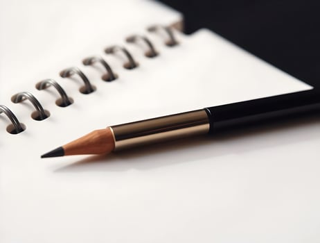 Pencil and notebook on a black background photo