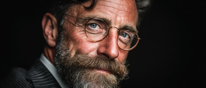 Mature man in glasses shows unique style photo