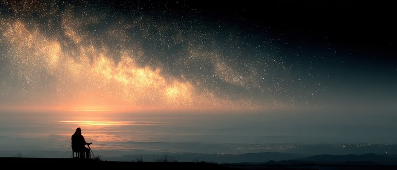 Watching the stars by the ocean at sunset photo