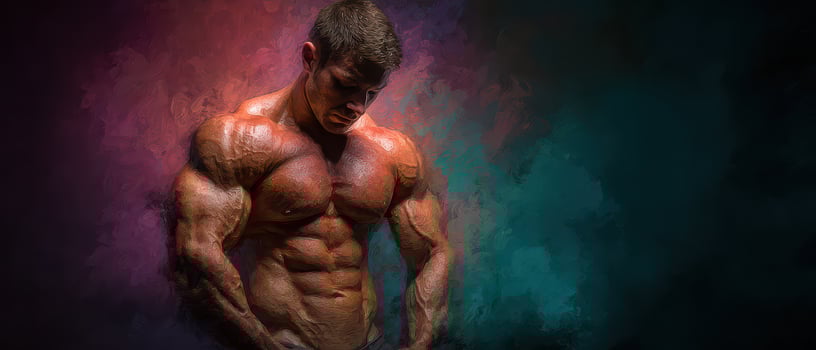 Muscular man poses in creative lighting photo